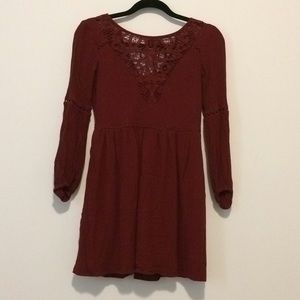 American Eagle Maroon Lace and Tassel Dress XXS